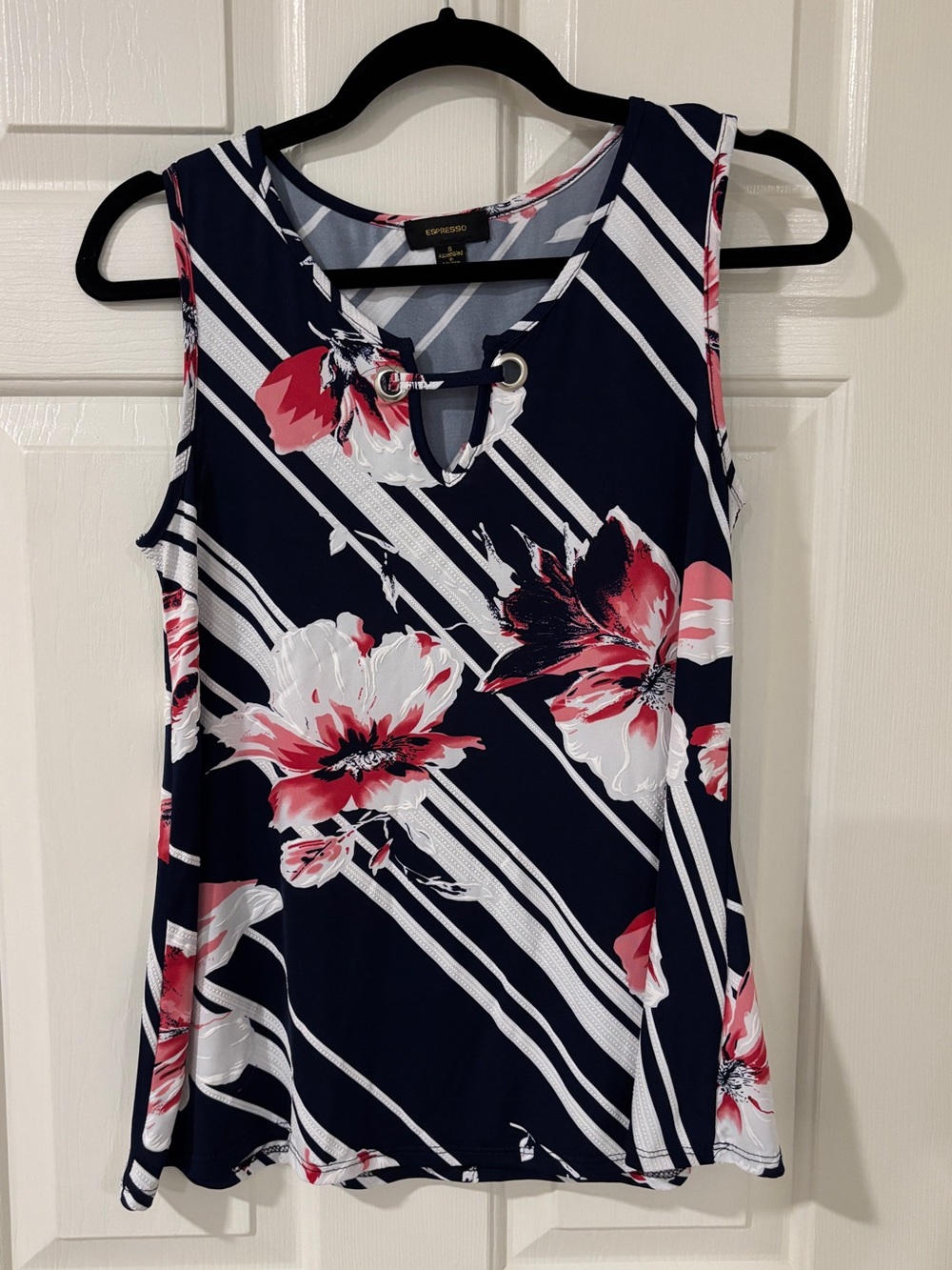 Espresso Navy Floral Tank with Pink & White Blooms